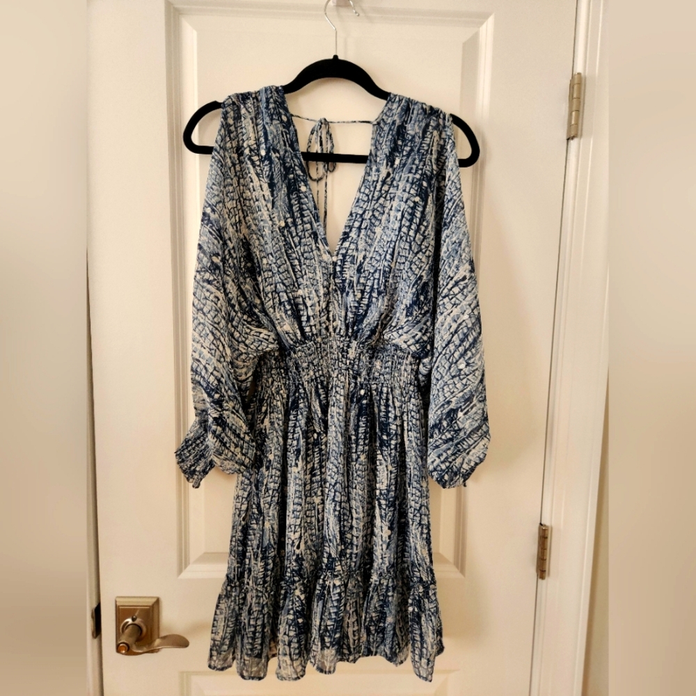 LoveStitch Navy and Cream Leaf Print Dress